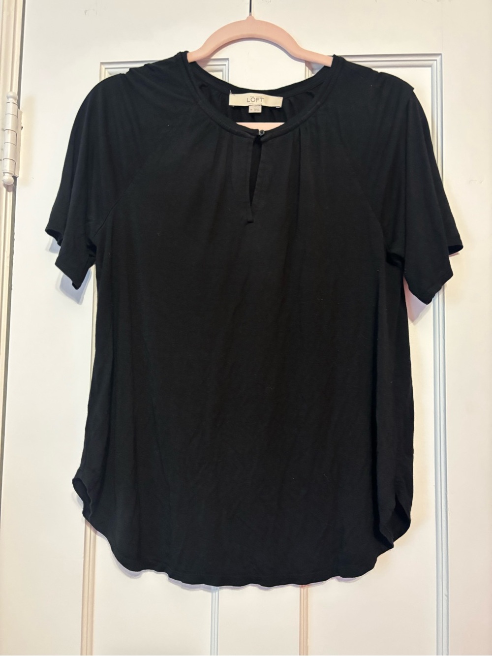 LOFT Black Short Sleeve Keyhole Tee Top